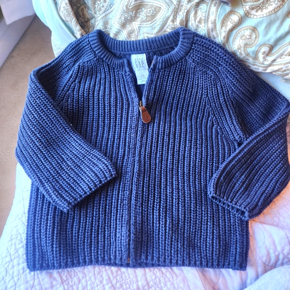 BabyGap 3T navy zip front chunky cardigan sweater